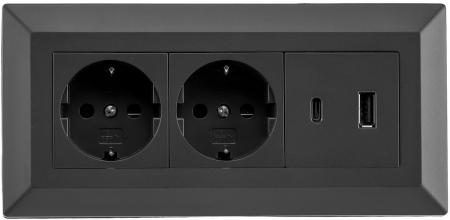 ChiliTec 2-fach Steckdosenblock USB-A + USB-C PD Schwarz 250 V 16 A – 23574