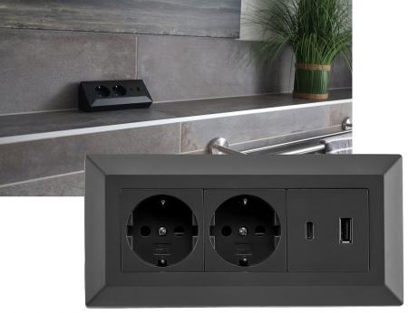 ChiliTec 2-fach Steckdosenblock USB-A + USB-C PD Schwarz 250 V 16 A – 23574