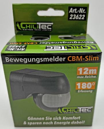 ChiliTec Aufputz Bewegungsmelder "CBM-Slim" 180° LED geeignet, IP44, 1-800W, anthrazit
