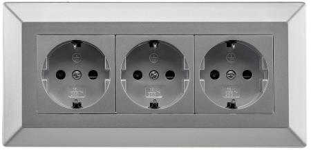 ChiliTec 3-fach Steckdosenblock Silber 250 V 16 A 3600 W Aufbaumontage – 23632