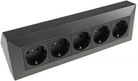ChiliTec 5-fach Steckdosenblock, anthrazit 250V~/ 16A, Aufbaumontage