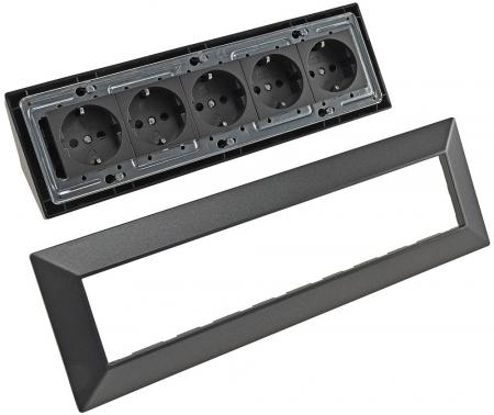 ChiliTec 5-fach Steckdosenblock, anthrazit 250V~/ 16A, Aufbaumontage