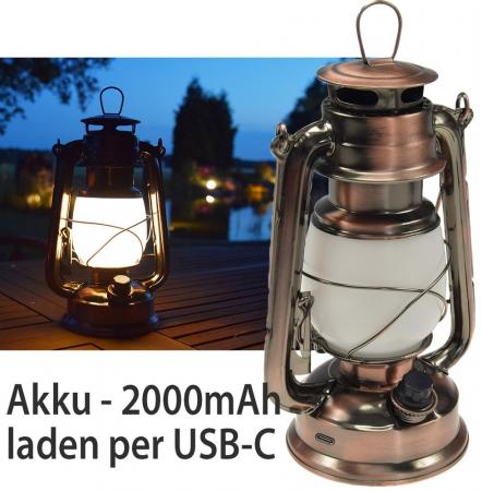 ChiliTec LED Akku Camping Laterne "CT-Copper Pro" ØxH 12x23,5cm, USB-C, warmweiß, dimmbar