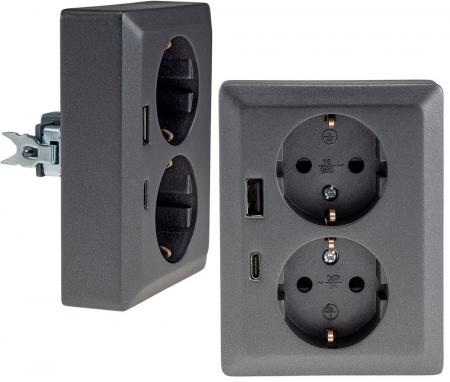 ChiliTec MILOS Schutzkontakt-Steckdose 2-fach USB-A + USB-C/PD Anthrazit 250 V 16 A – 23720