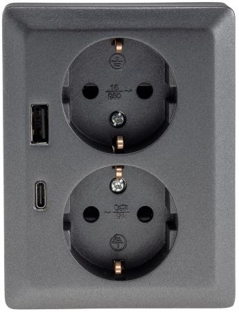ChiliTec MILOS Schutzkontakt-Steckdose 2-fach USB-A + USB-C/PD Anthrazit 250 V 16 A – 23720