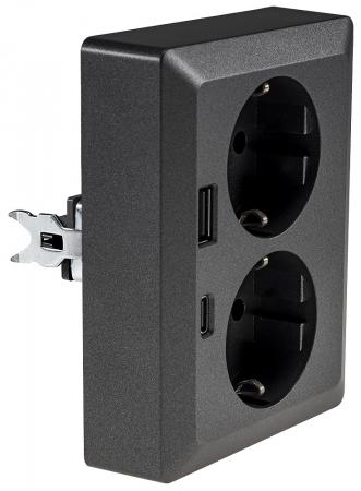 ChiliTec MILOS Schutzkontakt-Steckdose 2-fach USB-A + USB-C/PD Anthrazit 250 V 16 A – 23720