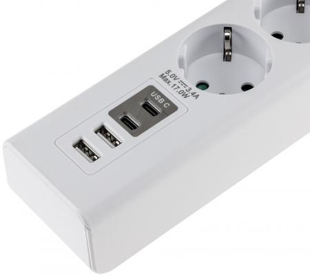 ChiliTec Steckdosenleiste mit Ladebuchsen für USB USB-A /USB-C,3-fach, weiß, 1,5m Kabel