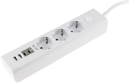 ChiliTec Steckdosenleiste mit Ladebuchsen für USB USB-A /USB-C,3-fach, weiß, 1,5m Kabel