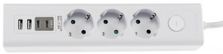 ChiliTec Steckdosenleiste mit Ladebuchsen für USB USB-A /USB-C,3-fach, weiß, 1,5m Kabel