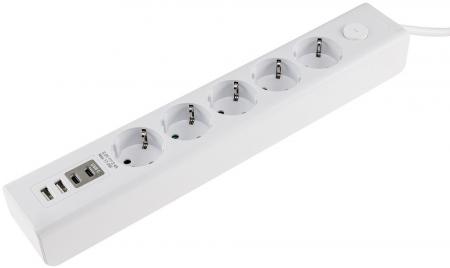 ChiliTec Steckdosenleiste mit Ladebuchsen für USB USB-A /USB-C,5-fach, weiß, 1,5m Kabel