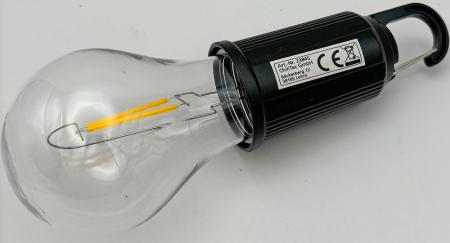 ChiliTec LED Glühlampe mit Akku "CT-KL3", dimmbar mit Haken / Karabiner, 3000k / Warmweiß