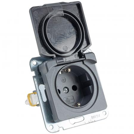 ChiliTec MILOS Schutzkontakt-Steckdose IP40 mit Klappdeckel Anthrazit 250 V 16 A – 23881