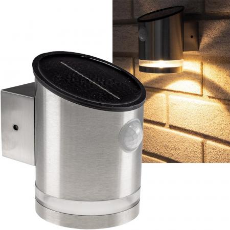 ChiliTec LED Solar Wandleuchte "SWL 119-ES" PIR Bewegungsmelder, IP44, Edelstahl