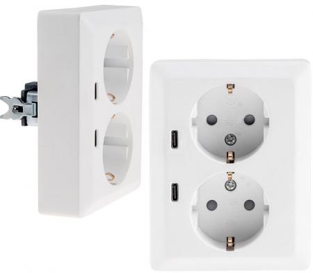 ChiliTec MILOS CT24013 2-fach Schutzkontakt-Steckdose mit 2x USB-C PD, Weiß matt, 250 V/16 A, Unterputz