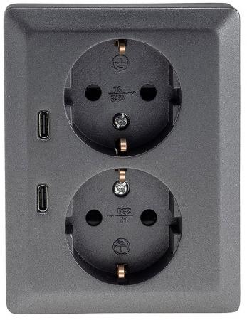 ChiliTec MILOS CT24014 2-fach Schutzkontakt-Steckdose mit 2x USB-C PD, Anthrazit, 16 A, 250 V