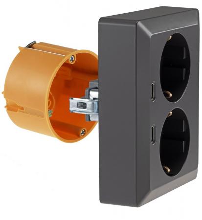 ChiliTec MILOS CT24014 2-fach Schutzkontakt-Steckdose mit 2x USB-C PD, Anthrazit, 16 A, 250 V