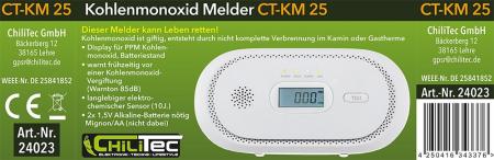 ChiliTec Kohlenmonoxid Melder "CT-KM 25" EN 50291 zertifiziert