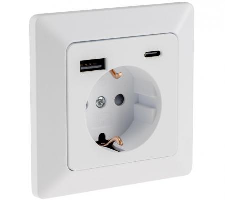 ChiliTec MILOS Schutzkontakt-Steckdose USB-A/C PD 3.0 16 A Unterputz matt Weiß