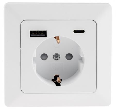 ChiliTec MILOS Schutzkontakt-Steckdose USB-A/C PD 3.0 16 A Unterputz matt Weiß