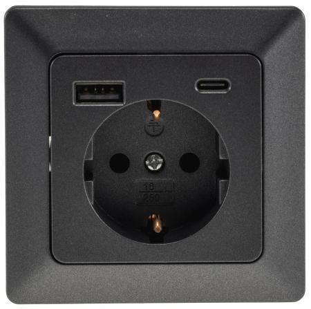 ChiliTec MILOS Schutzkontakt-Steckdose USB-A + USB-C/PD 3.0 Anthrazit 250 V 16 A – 24036