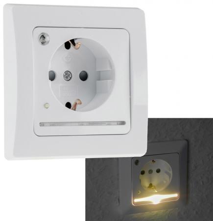 ChiliTec DELPHI 24083 Schutzkontakt-Steckdose mit LED-Nachtlicht, Weiß, 16 A, 250 V, 3000 K