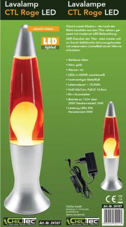 ChiliTec Lavalampe "CTL-ROGE LED" 40cm Wasser: Rot, Wachs: Gelb, Body: Silber
