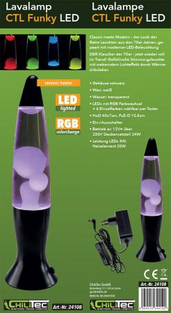 ChiliTec Lavalampe "CTL Funky LED" 40cm RGB Wasser & Wachs: Klar, Body: schwarz