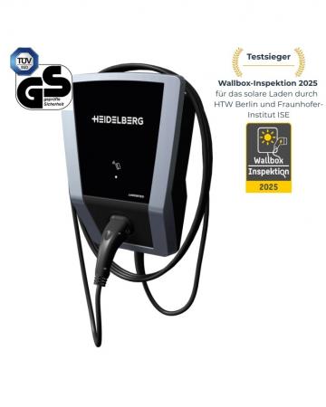 Heidelberg AMPERFIED connect.solar Wallbox 11 kW mit 7,5 m Typ-2-Ladekabel – PV-Überschussladen