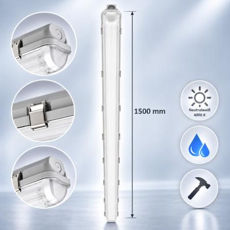 LEDVANCE DAMP PROOF HOUSING 1500 P 1XLAMP IP65 mit Multi-Lumen LED TUBE T8 EM PERFORMANCE 19,3/23,1W 3100/3700lm 4000K G13