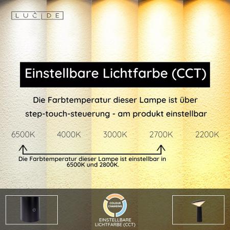 Lucide JIVE – wiederaufladbare LED Tischlampe CCT IP44 für Innen & Außen in Schwarz
