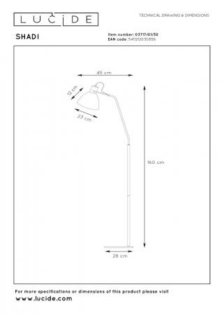 Lucide Stehlampe SHADI – Stehleuchte mit Leselampe & Schwenkarm Schwarz