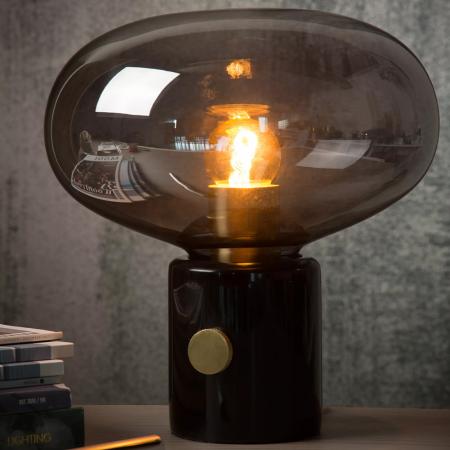 Lucide CHARLIZE Tischlampe Ø23 cm E27 Schwarz Marmor Rauchglas