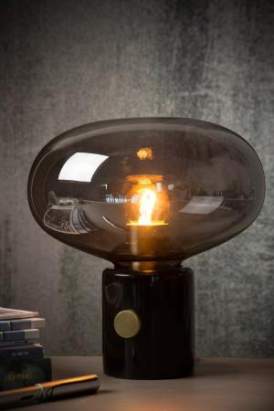 Lucide CHARLIZE Tischlampe Ø23 cm E27 Schwarz Marmor Rauchglas
