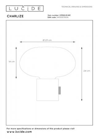 Lucide CHARLIZE Tischlampe Ø23 cm E27 Schwarz Marmor Rauchglas