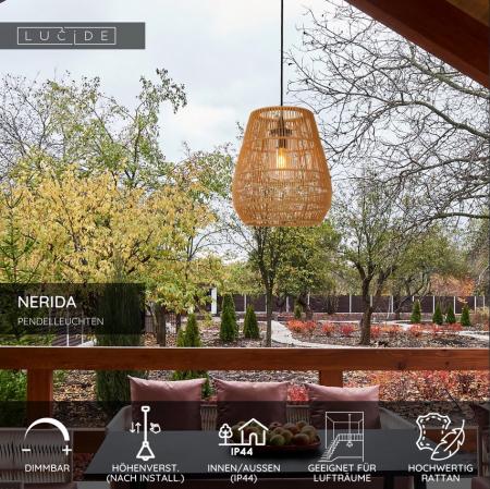 Lucide NERIDA Pendelleuchte Rattan IP44 Outdoor Ø35 cm