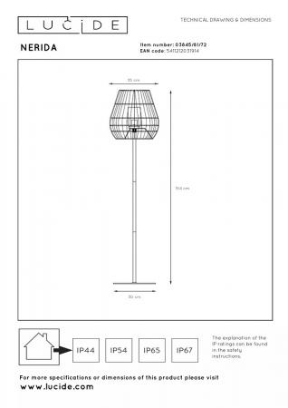 Lucide NERIDA Stehlampe Innen/Außen IP44 Natürlich E27