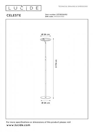 Lucide CELESTE LED Stehlampe Ø28 cm 21W 2700K Schwarz dimmbar Touch