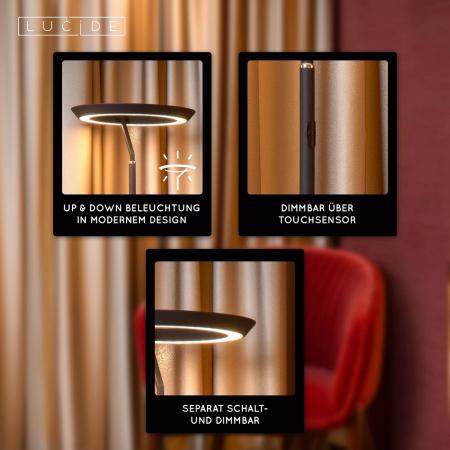 Lucide CELESTE LED Stehlampe Ø28 cm 21W 2700K Schwarz dimmbar Touch