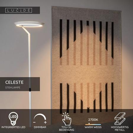 Lucide CELESTE LED Stehlampe Ø28 cm 21W 2700K dimmbar Weiß 174 cm