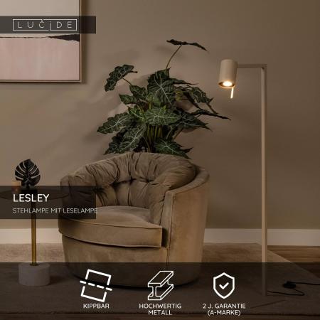 Lucide LESLEY Stehlampe mit Leselicht GU10 Taupe Metall modern dimmbar