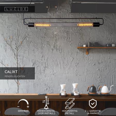 Lucide CALIXT Pendelleuchte 2xE27 Schwarz Metall dimmbar höhenverstellbar 122cm