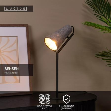 Lucide BENSEN Tischlampe E14 Grau Filz Japandi Leselampe modern