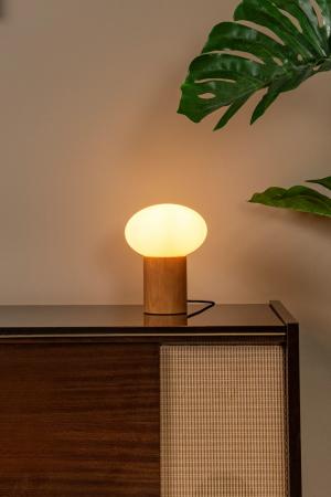 Lucide BIRTLE Tischlampe G9 Opal Glas Holz Japandi modern Ø20cm
