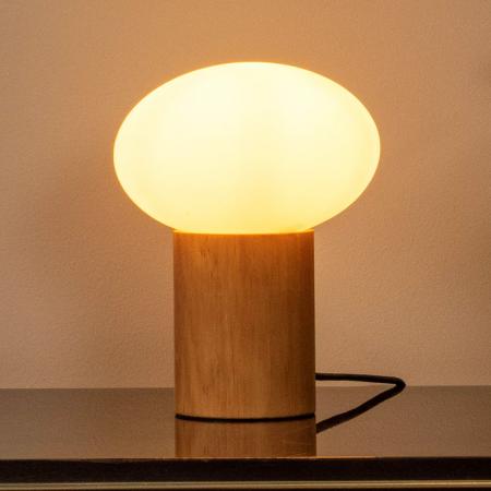 Lucide BIRTLE Tischlampe G9 Opal Glas Holz Japandi modern Ø20cm