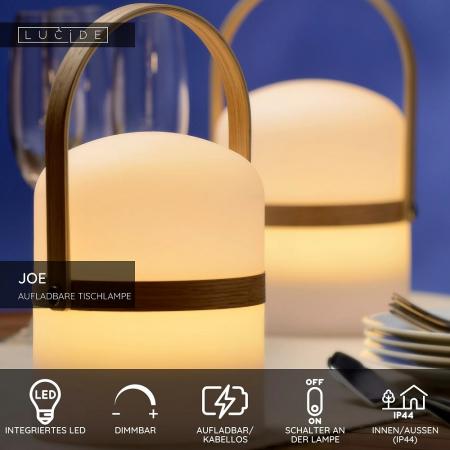 Lucide JOE – wiederaufladbare LED Tischlampe Innen & Außen in Weiß