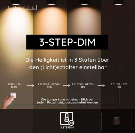 Lucide PINGI Akku-Stehlampe LED Outdoor IP44 Schwarz 3-Stufen-Dim