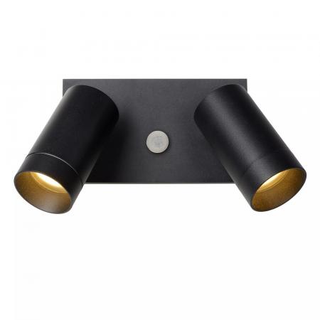 Lucide TAYLOR Wandstrahler IP54 Schwarz – 2x GU10 Außenwandleuchte mit Sensor