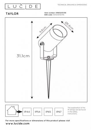 Lucide TAYLOR Gartenstrahler Ø10 cm GU10 IP65 Schwarz