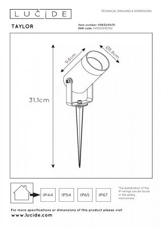 Lucide TAYLOR Gartenstrahler Ø10 cm GU10 IP65 Weiß
