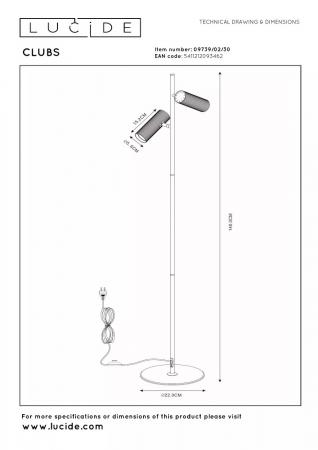 Lucide CLUBS Stehleuchte 2xGU10 Schwarz Aluminium modern dreh- & kippbar